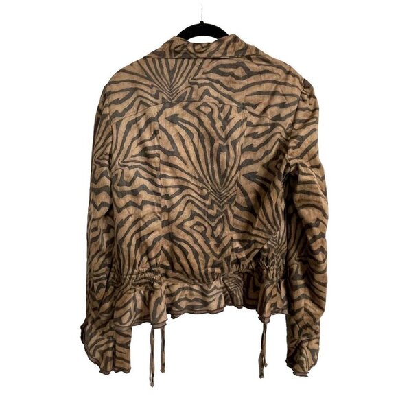 Joseph Ribkoff Veston Jacket Sz 12 Brown Zebra Print Open Waterfall Drawstring - Picture 3 of 10
